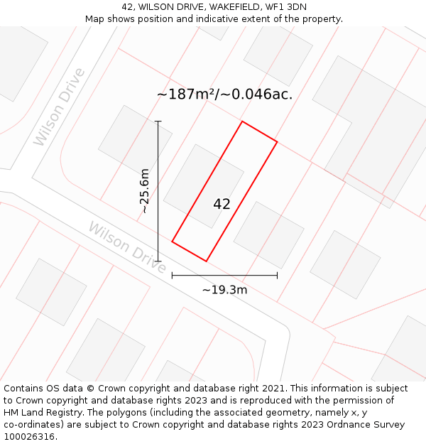 42, WILSON DRIVE, WAKEFIELD, WF1 3DN: Plot and title map