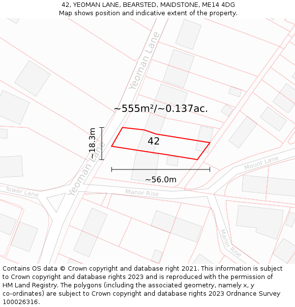 42, YEOMAN LANE, BEARSTED, MAIDSTONE, ME14 4DG: Plot and title map