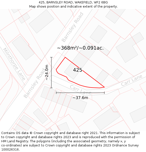 425, BARNSLEY ROAD, WAKEFIELD, WF2 6BG: Plot and title map