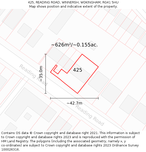 425, READING ROAD, WINNERSH, WOKINGHAM, RG41 5HU: Plot and title map