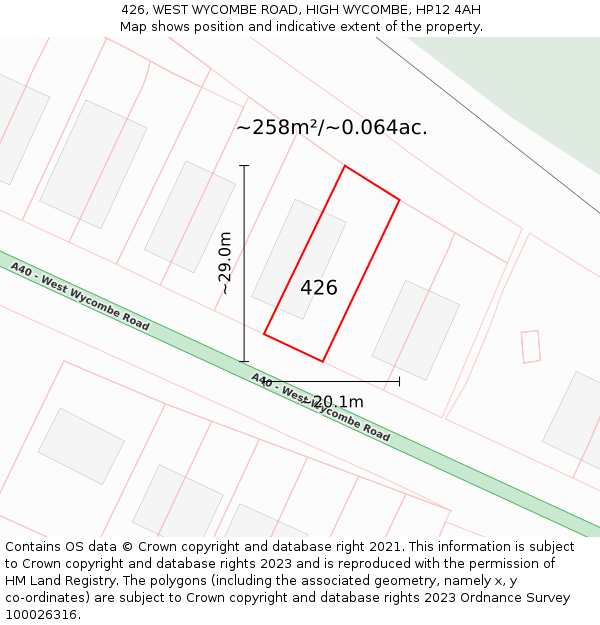 426, WEST WYCOMBE ROAD, HIGH WYCOMBE, HP12 4AH: Plot and title map