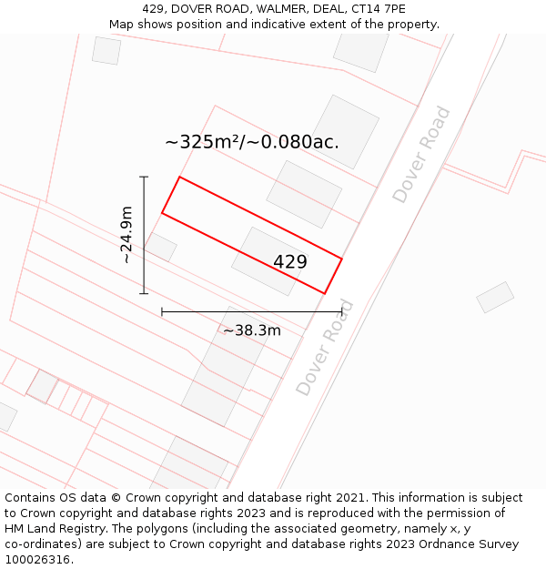 429, DOVER ROAD, WALMER, DEAL, CT14 7PE: Plot and title map