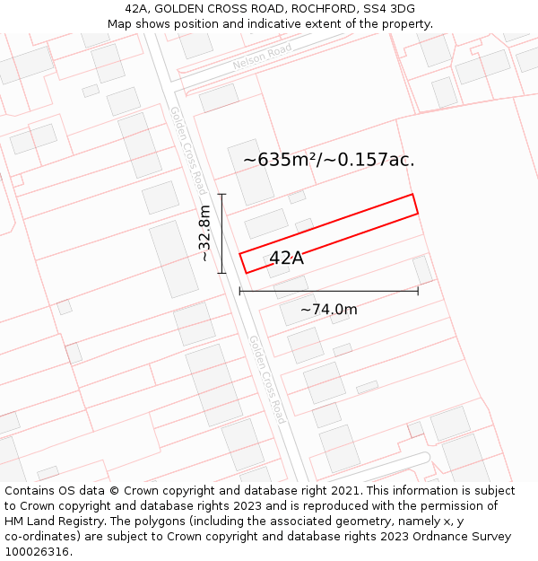 42A, GOLDEN CROSS ROAD, ROCHFORD, SS4 3DG: Plot and title map