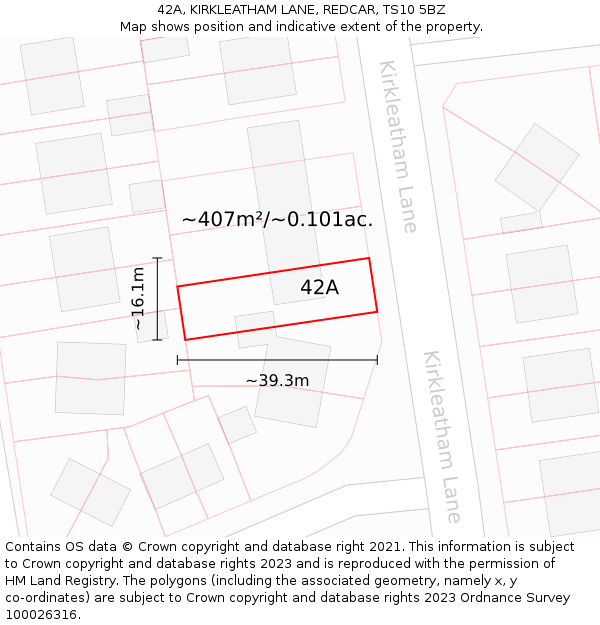 42A, KIRKLEATHAM LANE, REDCAR, TS10 5BZ: Plot and title map