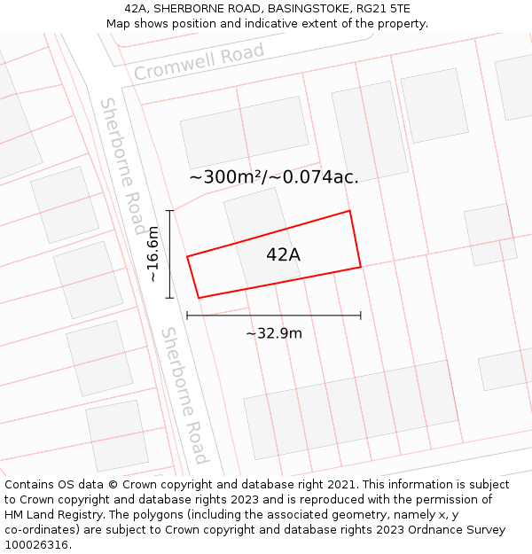 42A, SHERBORNE ROAD, BASINGSTOKE, RG21 5TE: Plot and title map