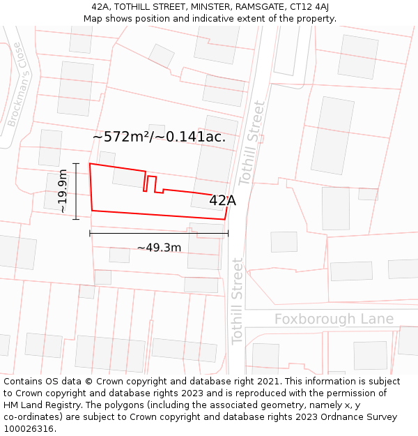 42A, TOTHILL STREET, MINSTER, RAMSGATE, CT12 4AJ: Plot and title map