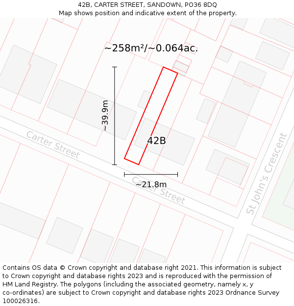42B, CARTER STREET, SANDOWN, PO36 8DQ: Plot and title map