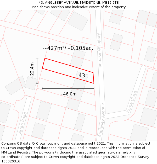 43, ANGLESEY AVENUE, MAIDSTONE, ME15 9TB: Plot and title map