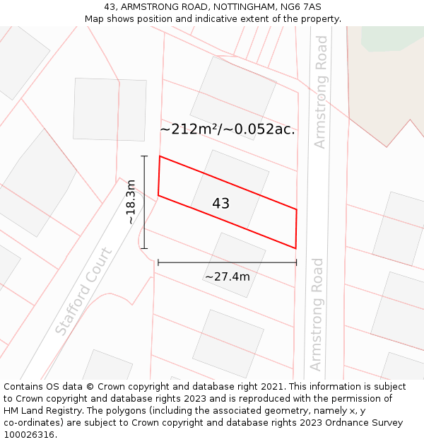 43, ARMSTRONG ROAD, NOTTINGHAM, NG6 7AS: Plot and title map