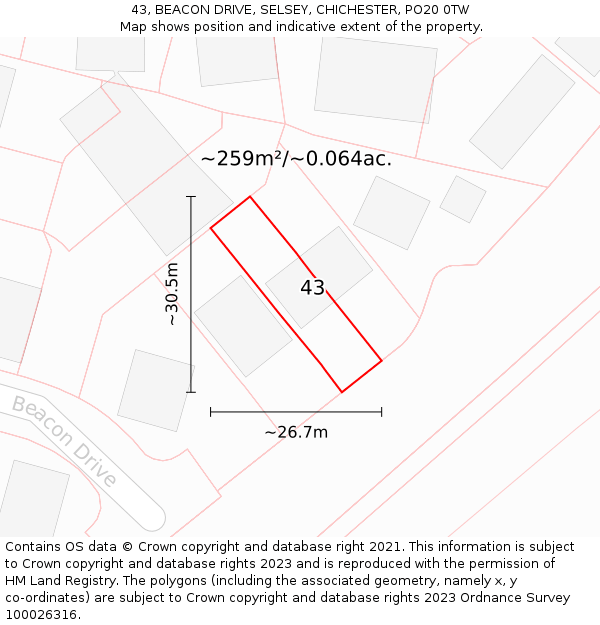 43, BEACON DRIVE, SELSEY, CHICHESTER, PO20 0TW: Plot and title map