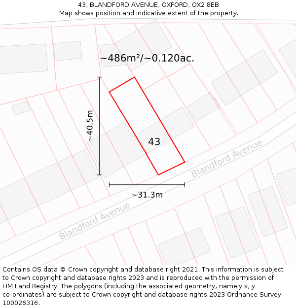 43, BLANDFORD AVENUE, OXFORD, OX2 8EB: Plot and title map