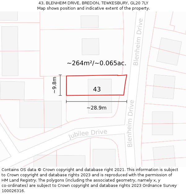 43, BLENHEIM DRIVE, BREDON, TEWKESBURY, GL20 7LY: Plot and title map