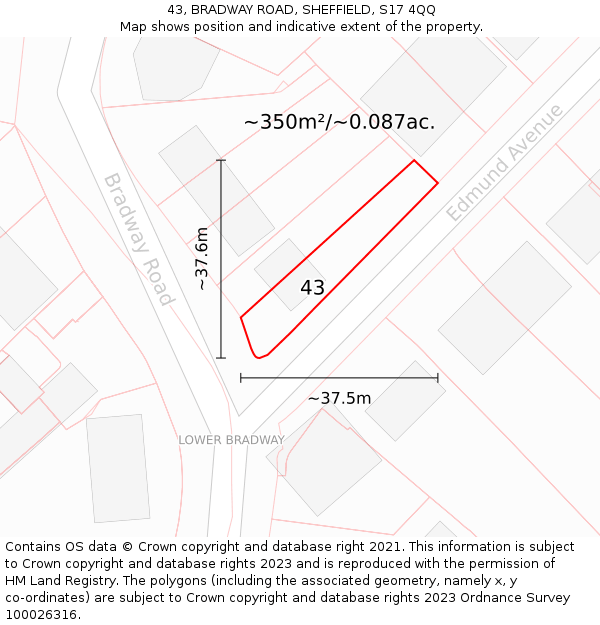 43, BRADWAY ROAD, SHEFFIELD, S17 4QQ: Plot and title map