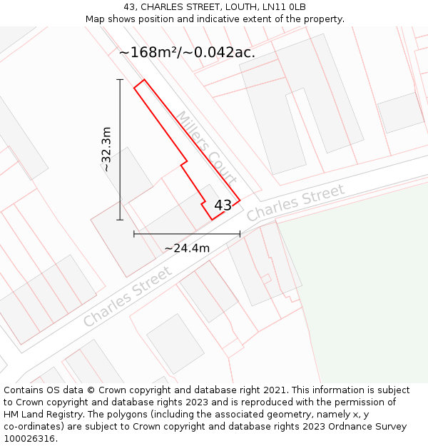 43, CHARLES STREET, LOUTH, LN11 0LB: Plot and title map