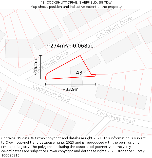 43, COCKSHUTT DRIVE, SHEFFIELD, S8 7DW: Plot and title map