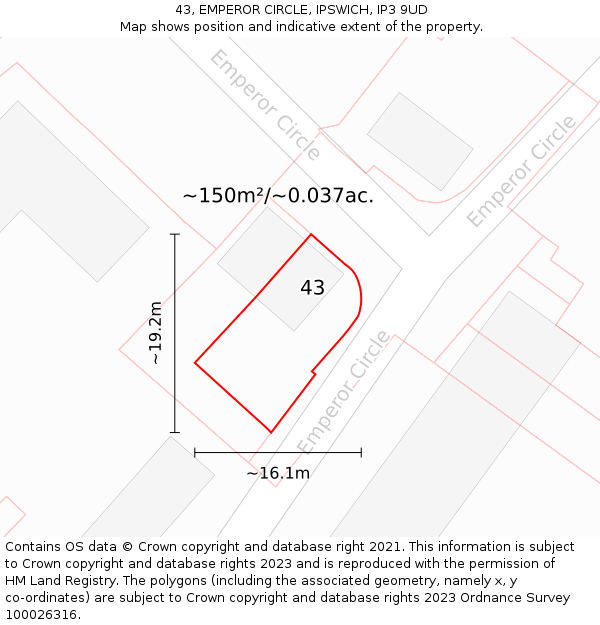 43, EMPEROR CIRCLE, IPSWICH, IP3 9UD: Plot and title map