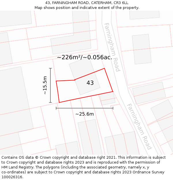 43, FARNINGHAM ROAD, CATERHAM, CR3 6LL: Plot and title map