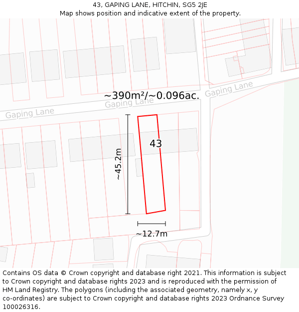 43, GAPING LANE, HITCHIN, SG5 2JE: Plot and title map