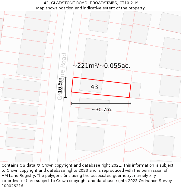 43, GLADSTONE ROAD, BROADSTAIRS, CT10 2HY: Plot and title map