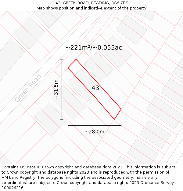 43, GREEN ROAD, READING, RG6 7BS: Plot and title map