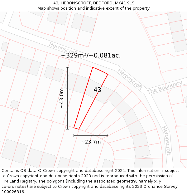 43, HERONSCROFT, BEDFORD, MK41 9LS: Plot and title map