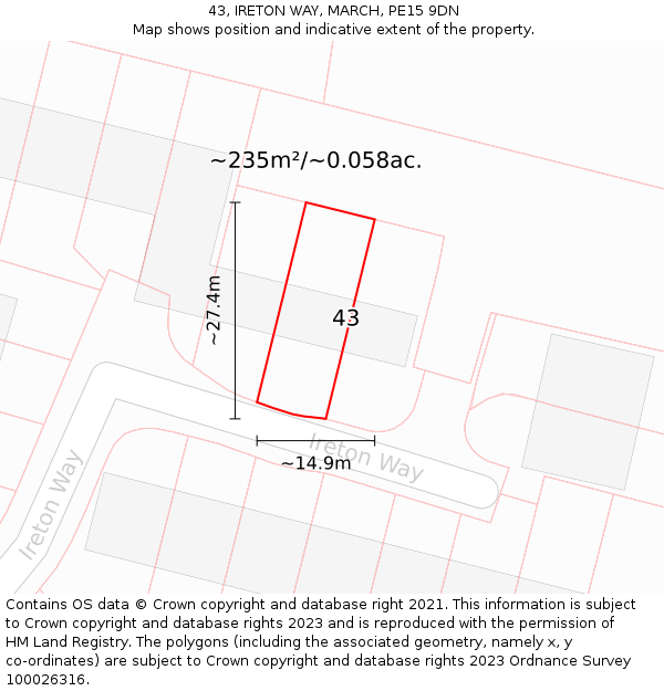 43, IRETON WAY, MARCH, PE15 9DN: Plot and title map