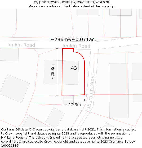 43, JENKIN ROAD, HORBURY, WAKEFIELD, WF4 6DP: Plot and title map