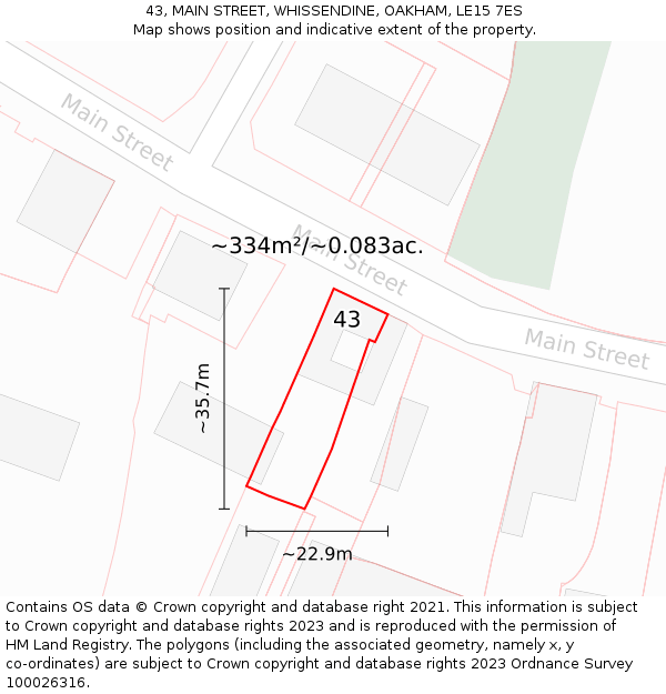 43, MAIN STREET, WHISSENDINE, OAKHAM, LE15 7ES: Plot and title map