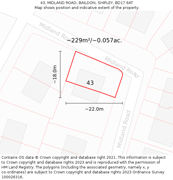 43, MIDLAND ROAD, BAILDON, SHIPLEY, BD17 6AT: Plot and title map