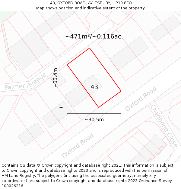 43, OXFORD ROAD, AYLESBURY, HP19 8EQ: Plot and title map