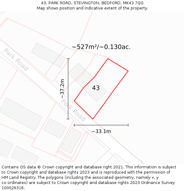 43, PARK ROAD, STEVINGTON, BEDFORD, MK43 7QG: Plot and title map