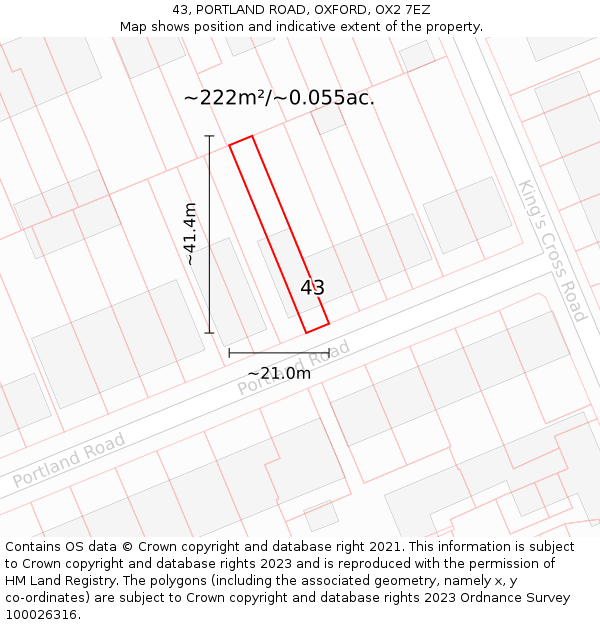 43, PORTLAND ROAD, OXFORD, OX2 7EZ: Plot and title map