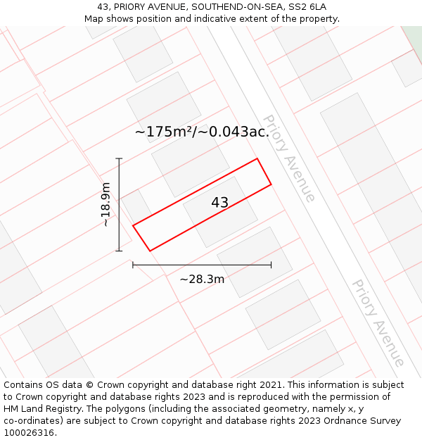 43, PRIORY AVENUE, SOUTHEND-ON-SEA, SS2 6LA: Plot and title map