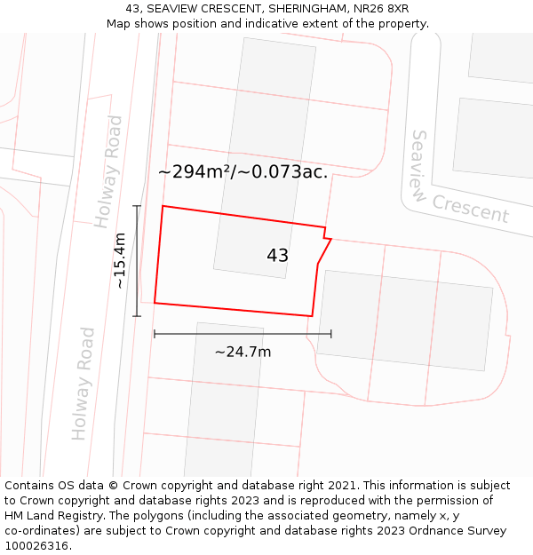 43, SEAVIEW CRESCENT, SHERINGHAM, NR26 8XR: Plot and title map