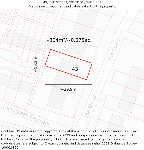 43, THE STREET, SWINDON, SN25 3ER: Plot and title map