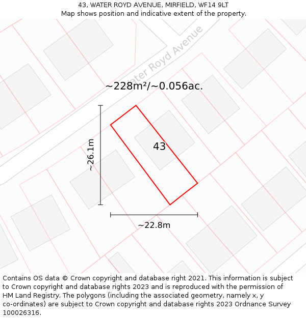43, WATER ROYD AVENUE, MIRFIELD, WF14 9LT: Plot and title map