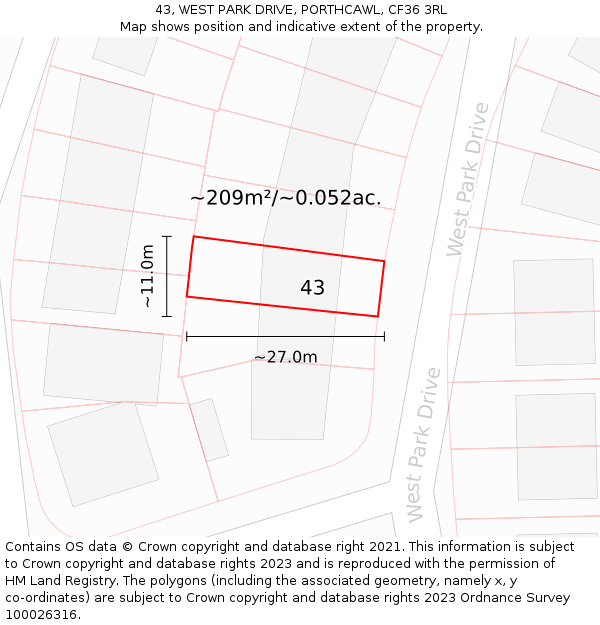 43, WEST PARK DRIVE, PORTHCAWL, CF36 3RL: Plot and title map