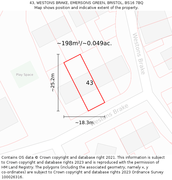 43, WESTONS BRAKE, EMERSONS GREEN, BRISTOL, BS16 7BQ: Plot and title map