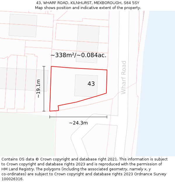 43, WHARF ROAD, KILNHURST, MEXBOROUGH, S64 5SY: Plot and title map