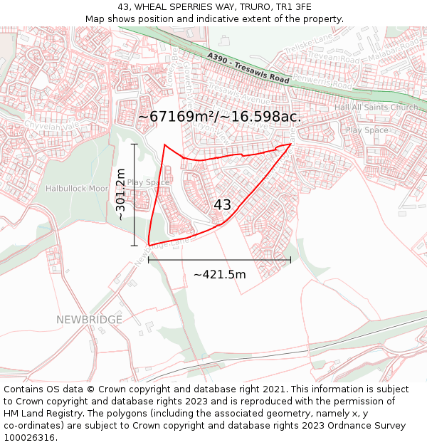 43, WHEAL SPERRIES WAY, TRURO, TR1 3FE: Plot and title map