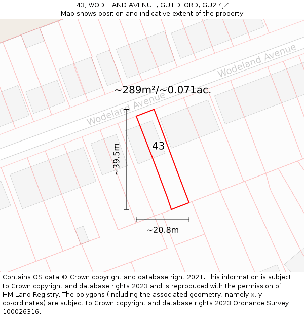 43, WODELAND AVENUE, GUILDFORD, GU2 4JZ: Plot and title map