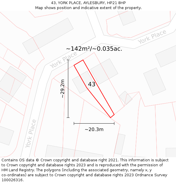 43, YORK PLACE, AYLESBURY, HP21 8HP: Plot and title map