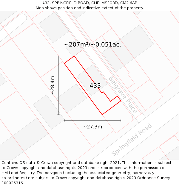 433, SPRINGFIELD ROAD, CHELMSFORD, CM2 6AP: Plot and title map