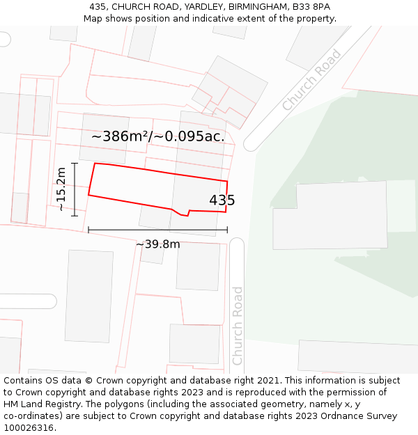 435, CHURCH ROAD, YARDLEY, BIRMINGHAM, B33 8PA: Plot and title map