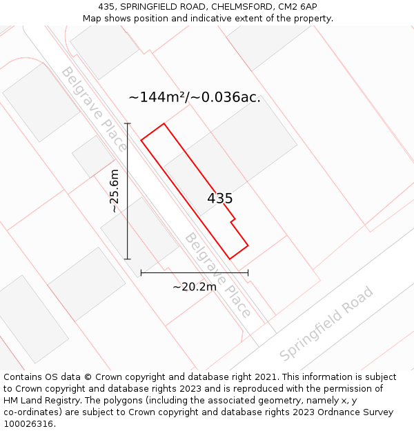 435, SPRINGFIELD ROAD, CHELMSFORD, CM2 6AP: Plot and title map