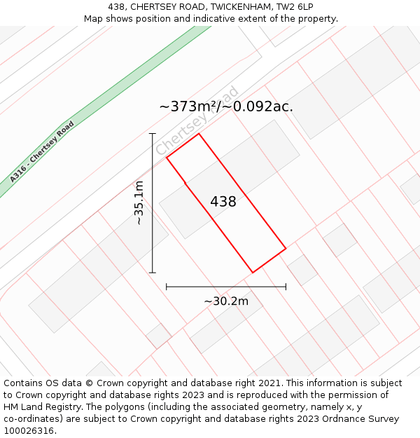 438, CHERTSEY ROAD, TWICKENHAM, TW2 6LP: Plot and title map