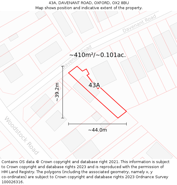 43A, DAVENANT ROAD, OXFORD, OX2 8BU: Plot and title map