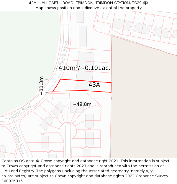 43A, HALLGARTH ROAD, TRIMDON, TRIMDON STATION, TS29 6JX: Plot and title map