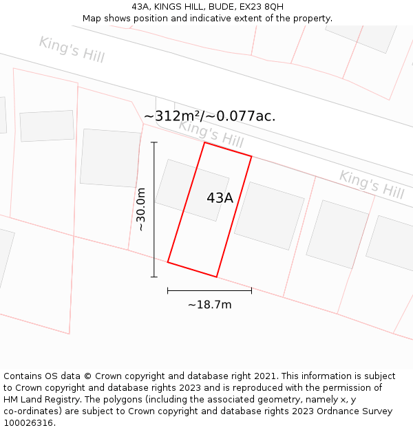 43A, KINGS HILL, BUDE, EX23 8QH: Plot and title map