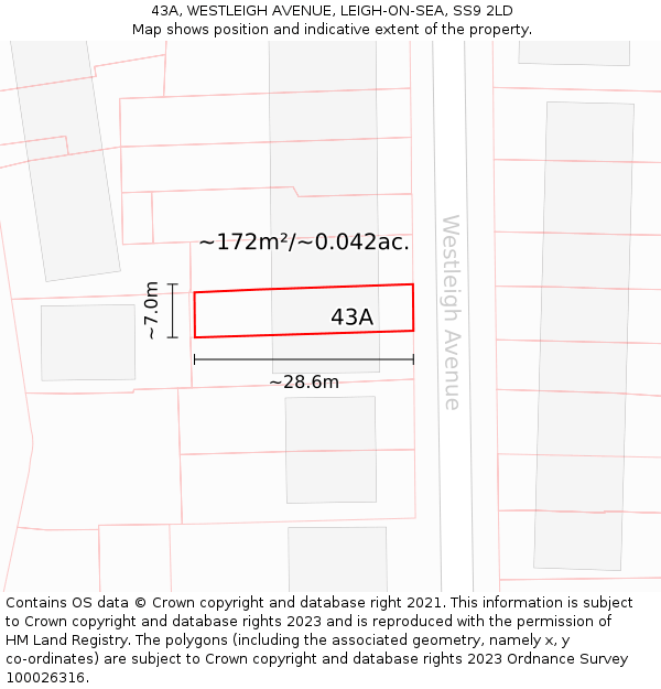 43A, WESTLEIGH AVENUE, LEIGH-ON-SEA, SS9 2LD: Plot and title map